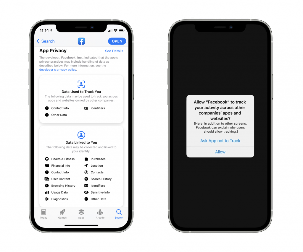 Apple app tracking transparency nutrition labels and consent request